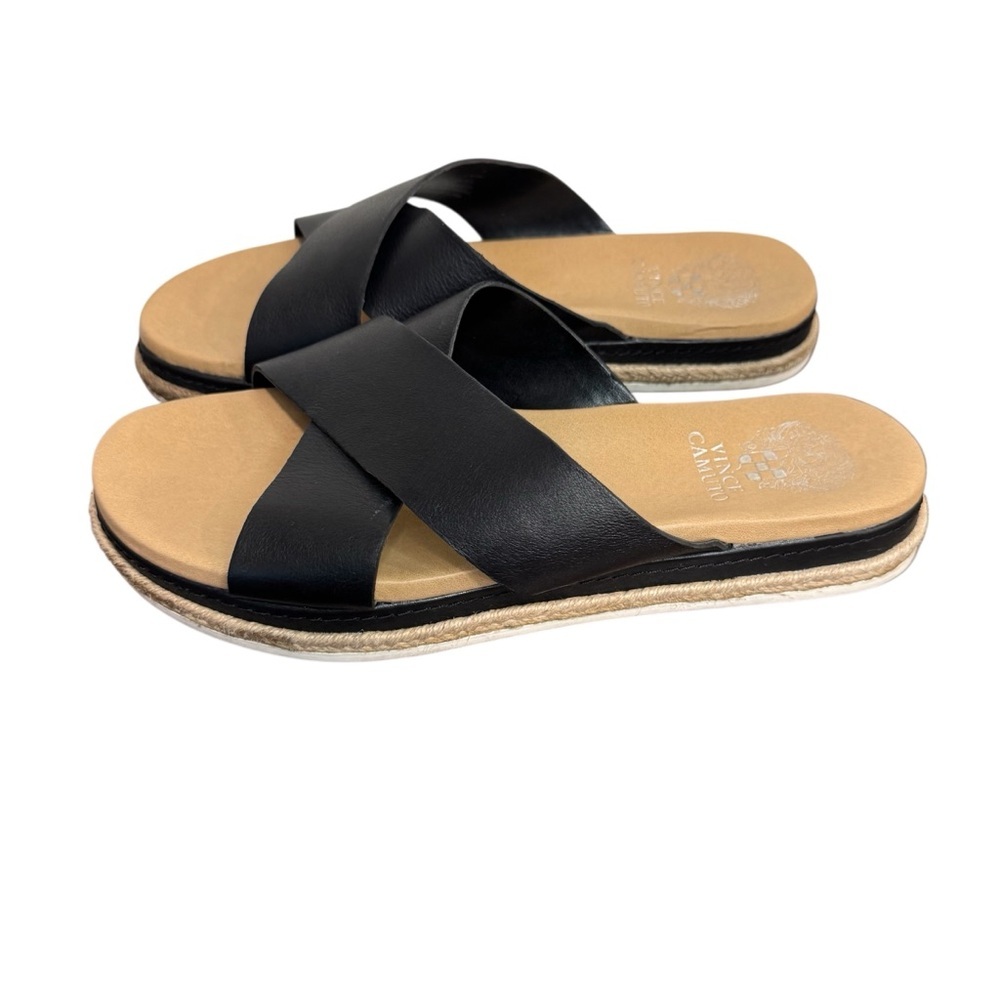 Vince Camuto Black Criss Cross Slide Leather Upper Sandal Size 8